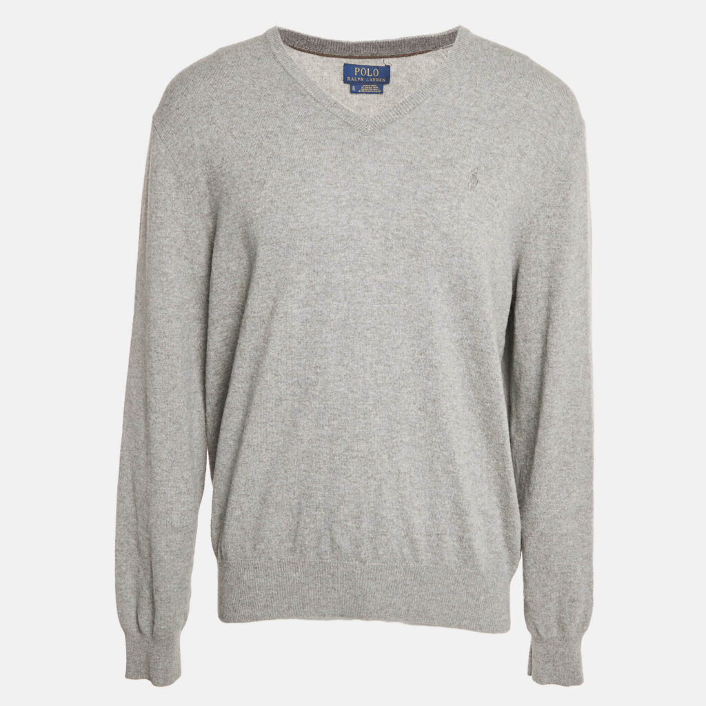 luxury-men-polo-ralph-lauren-used-clothes-p1140709-001 Polo Ralph Lauren Grey Wool Knit V-Neck Sweater XL