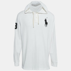 Polo Ralph Lauren White Logo Embroidery Cotton Pique Hoodie XL