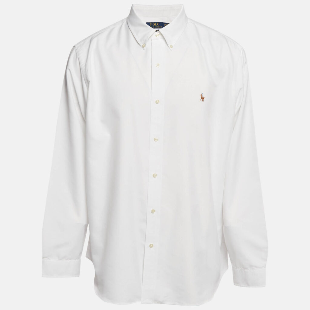 luxury-men-polo-ralph-lauren-used-clothes-p1154490-001 Polo Ralph Lauren White Synthetic Button Front Long Sleeve Shirt XXL