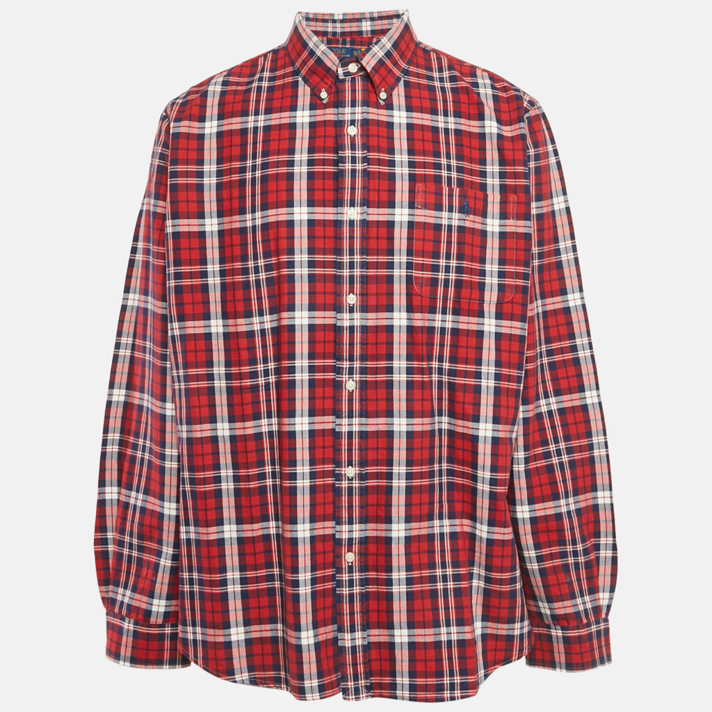 luxury-men-polo-ralph-lauren-used-clothes-p1163683-002 Polo Ralph Lauren Red Flannel Cotton Classic Fit Button Down Shirt XXL