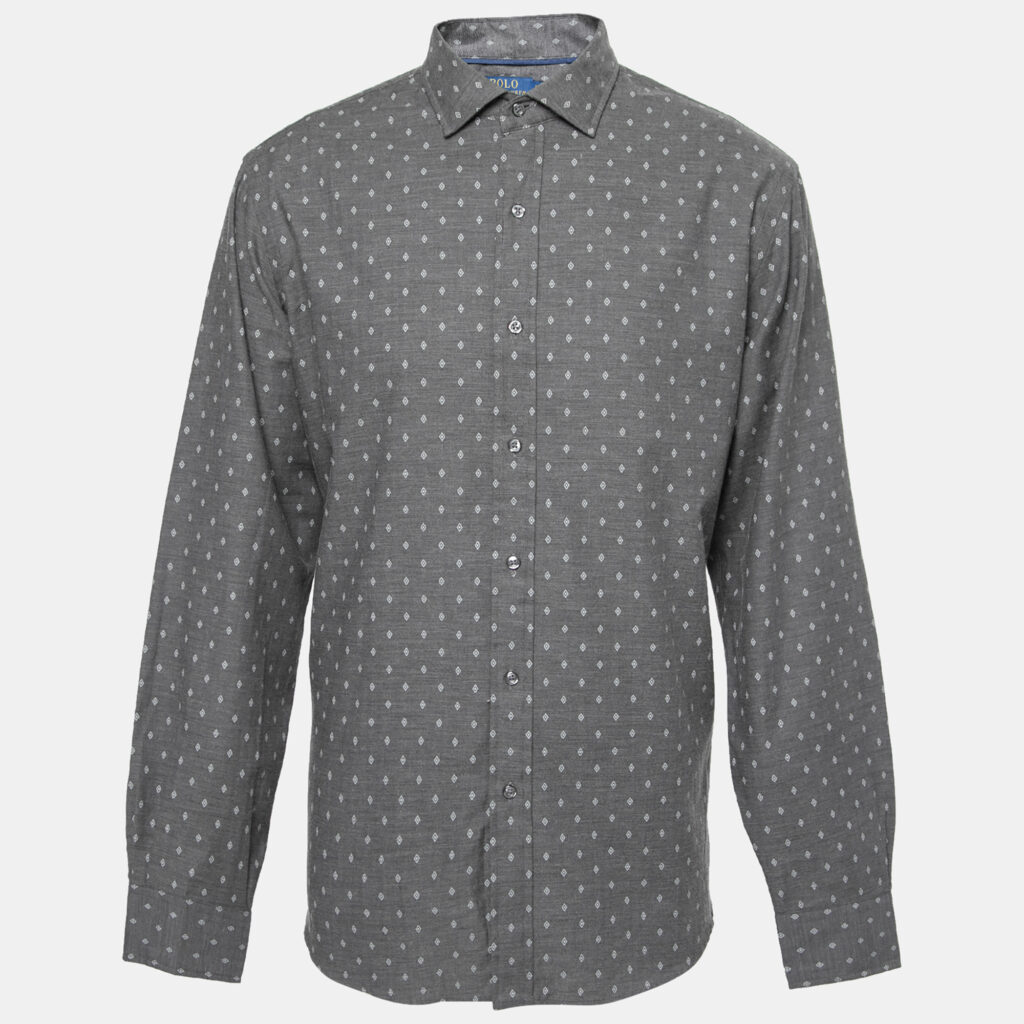 luxury-men-polo-ralph-lauren-used-clothes-p654651-001-1 Polo Ralph Lauren Grey Cotton Long Sleeve Button Front Shirt XL