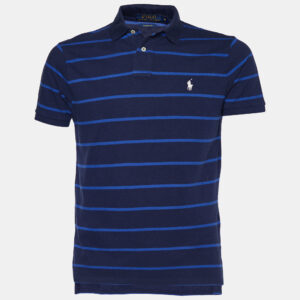 Polo Ralph Lauren Navy Blue Striped Cotton Knit Polo T-Shirt L