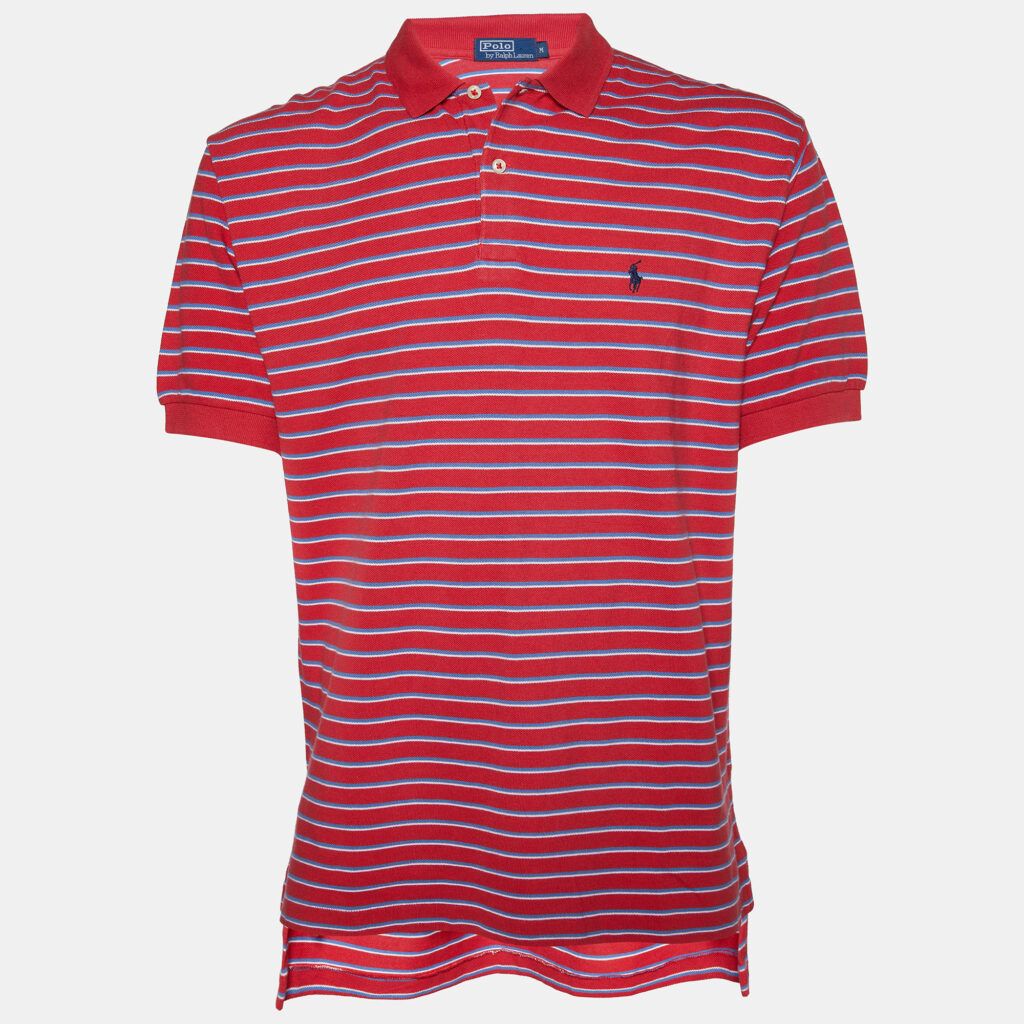 luxury-men-polo-ralph-lauren-used-clothes-p826220-002 Polo by Ralph Lauren Red Striped Cotton Polo T-Shirt M