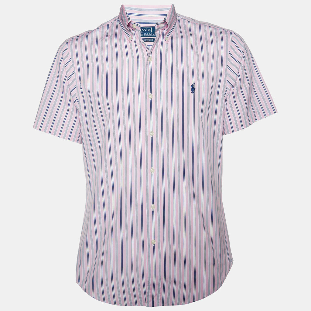 luxury-men-polo-ralph-lauren-used-clothes-p826232-001 Polo by Ralph Lauren Pink Striped Cotton Half Sleeve Shirt M