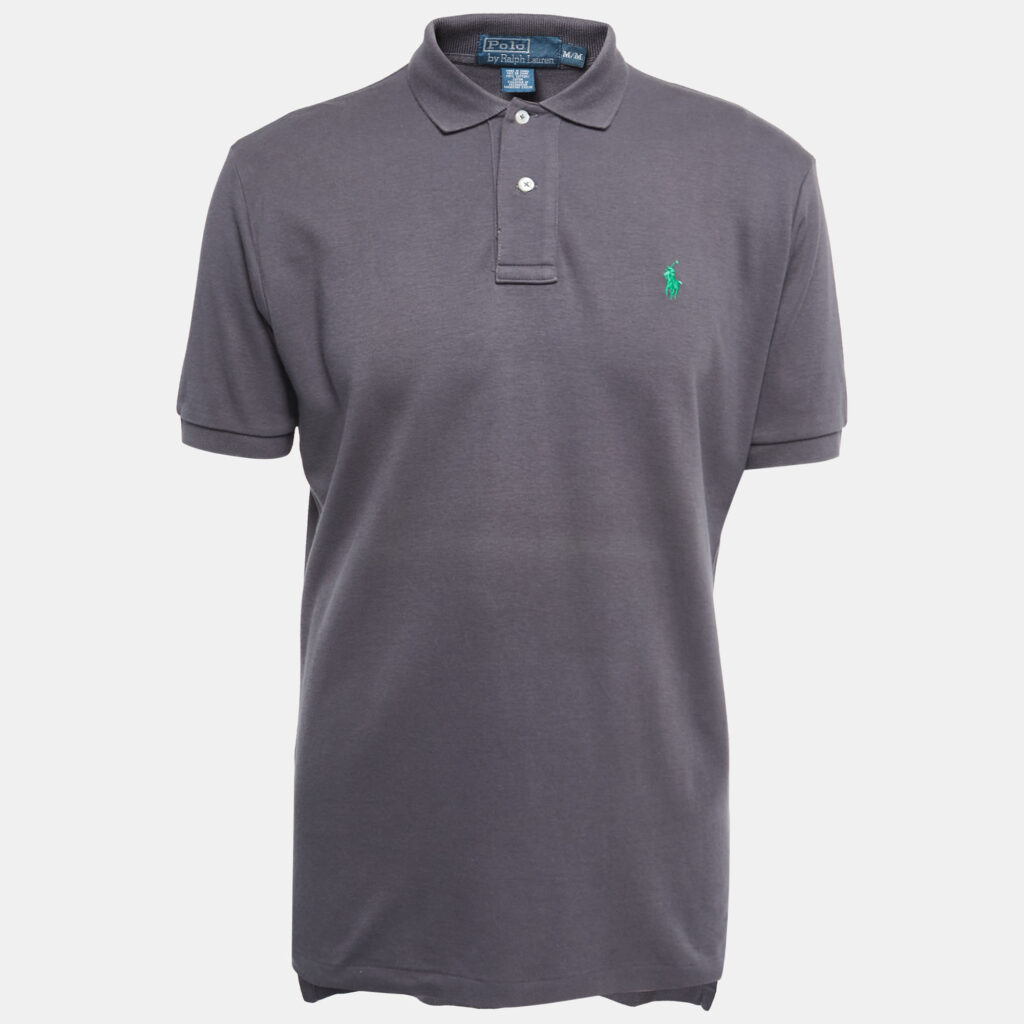 luxury-men-polo-ralph-lauren-used-clothes-p837872-001 Polo Ralph Lauren Grey Logo Embroidered Cotton Polo T-Shirt M