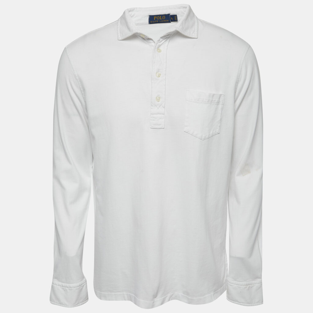 luxury-men-polo-ralph-lauren-used-clothes-p838378-001 Polo Ralph Lauren White Cotton Knit Full Sleeve T-Shirt L