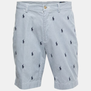 Polo Ralph Lauren Blue Pinstripe All-Over Motif Embroidered Cotton Shorts M Waist 33"