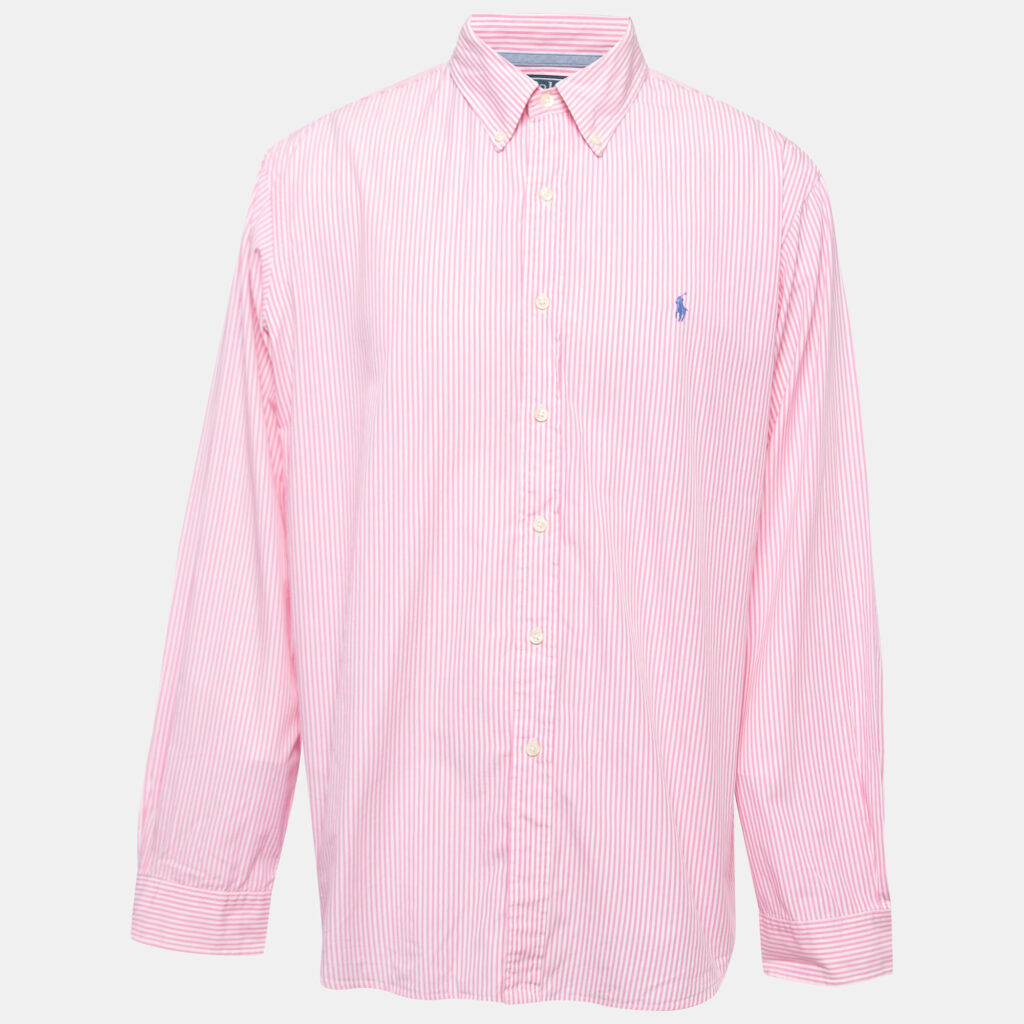 luxury-men-polo-ralph-lauren-used-clothes-p839039-001 Polo Ralph Lauren Pink Striped Cotton Button Down Full Sleeve Shirt XXL