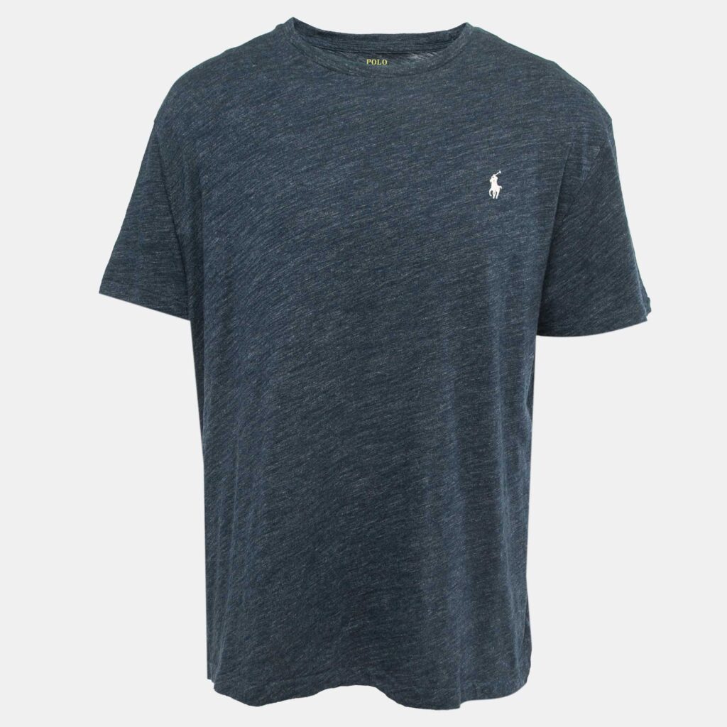 luxury-men-polo-ralph-lauren-used-clothes-p862814-002 Polo Ralph Lauren Navy Blue Logo Embroidered Cotton Crew Neck T-Shirt XL