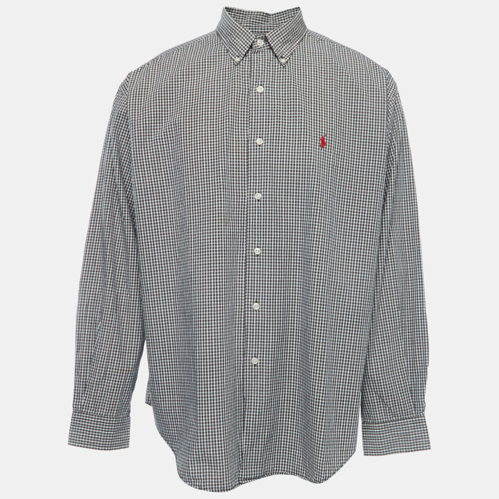 luxury-men-polo-ralph-lauren-used-clothes-p866546-001 Polo Ralph Lauren Brown Mini Plaid Cotton Button Down Full Sleeve Shirt XL