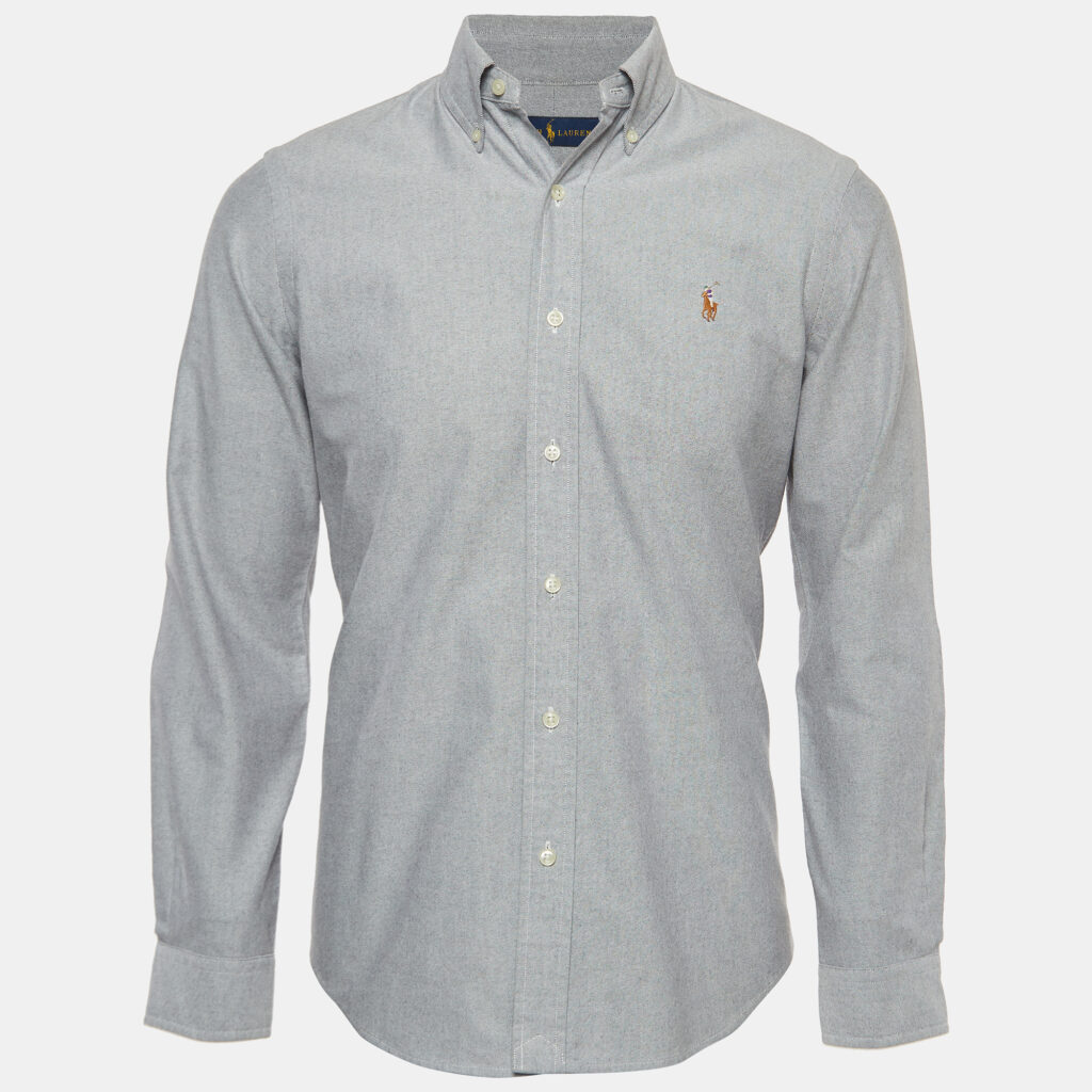 luxury-men-polo-ralph-lauren-used-clothes-p912512-001 Polo Ralph Lauren Grey Cotton Button Down Full Sleeve Shirt S