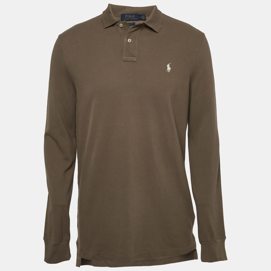 luxury-men-polo-ralph-lauren-used-clothes-p912640-001 Polo Ralph Lauren Brown Cotton Pique Long Sleeve Polo T-Shirt M