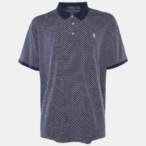 Polo Ralph Lauren Navy Blue Printed Cotton Knit Polo T-Shirt 2XL