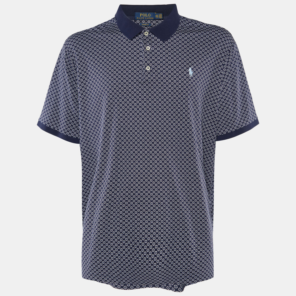 luxury-men-polo-ralph-lauren-used-clothes-p916141-001 Polo Ralph Lauren Navy Blue Printed Cotton Knit Polo T-Shirt 2XL