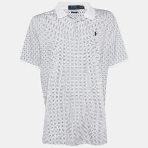Polo Ralph Lauren White/Navy Blue Patterned Cotton Polo T-Shirt 2XL