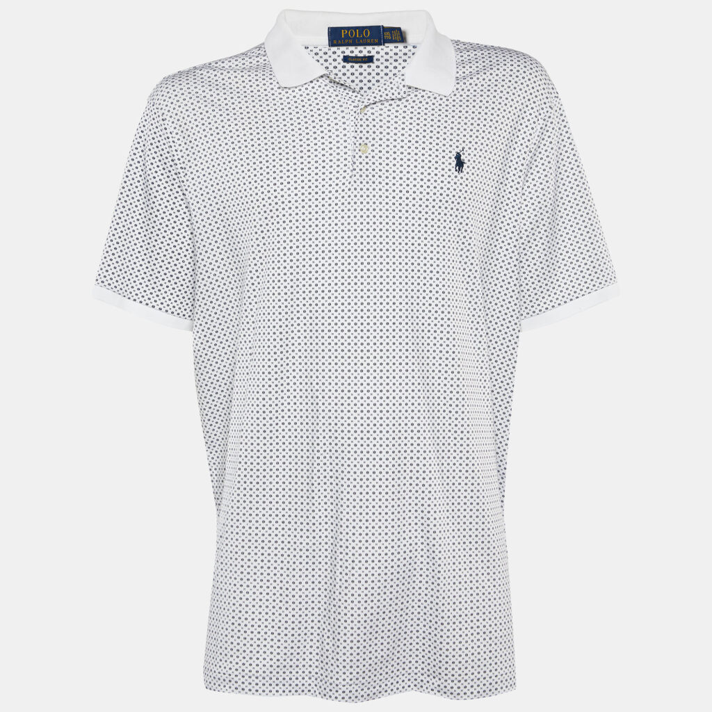 luxury-men-polo-ralph-lauren-used-clothes-p920000-001 Polo Ralph Lauren White/Navy Blue Patterned Cotton Polo T-Shirt 2XL