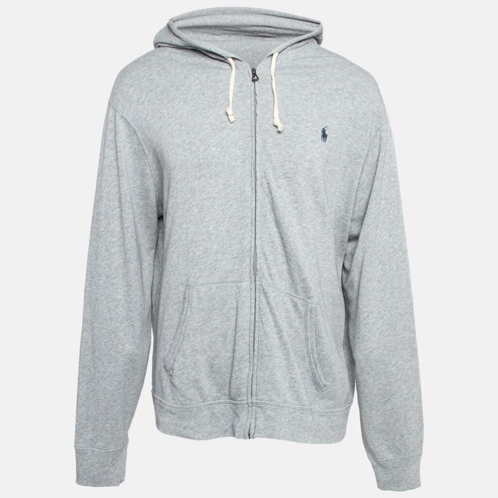 luxury-men-polo-ralph-lauren-used-clothes-p962177-001 Polo Ralph Lauren Grey Cotton Knit Spa Terry Zipper Hoodie XL