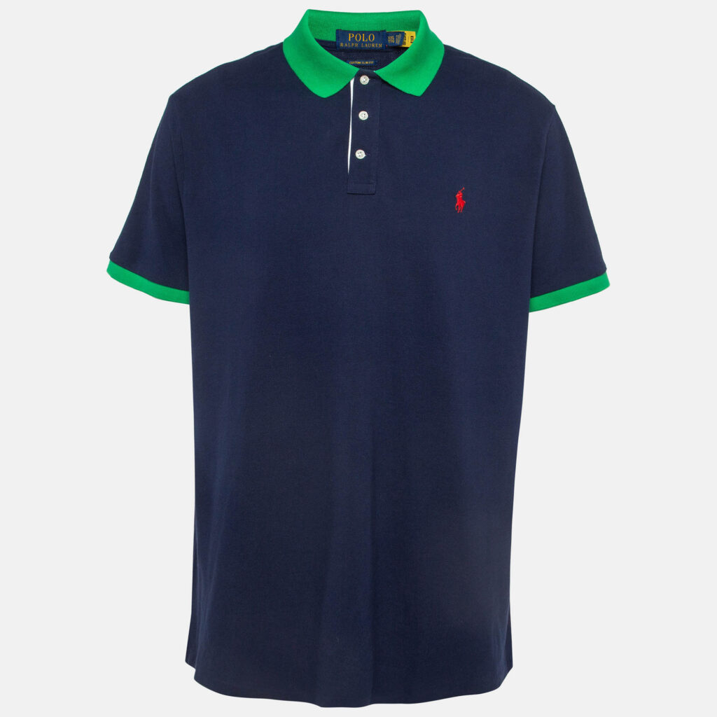 Polo Ralph Lauren Navy Blue Contrast Trim Cotton Pique Polo T-Shirt XXL