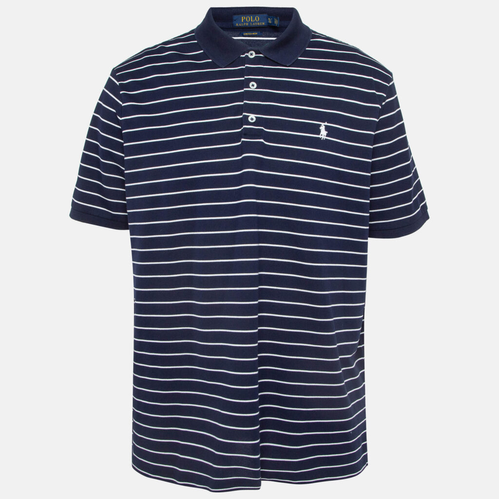 Polo Ralph Lauren Navy Blue Striped Stretch Knit Polo T-Shirt XL