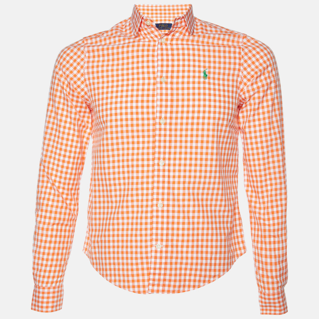 luxury-men-polo-ralph-lauren-used-clothes-p984816-005 Polo Ralph Lauren Orange Gingham Check Cotton Long Sleeve Shirt S