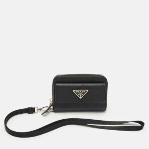 prada black saffiano leather coin purse