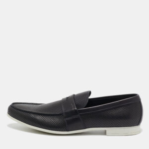 Prada Navy Blue Perforated Leather Slip On Loafers Size 43