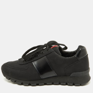 Prada Sport Black Canvas and Leather Low Top Sneakers Size 39