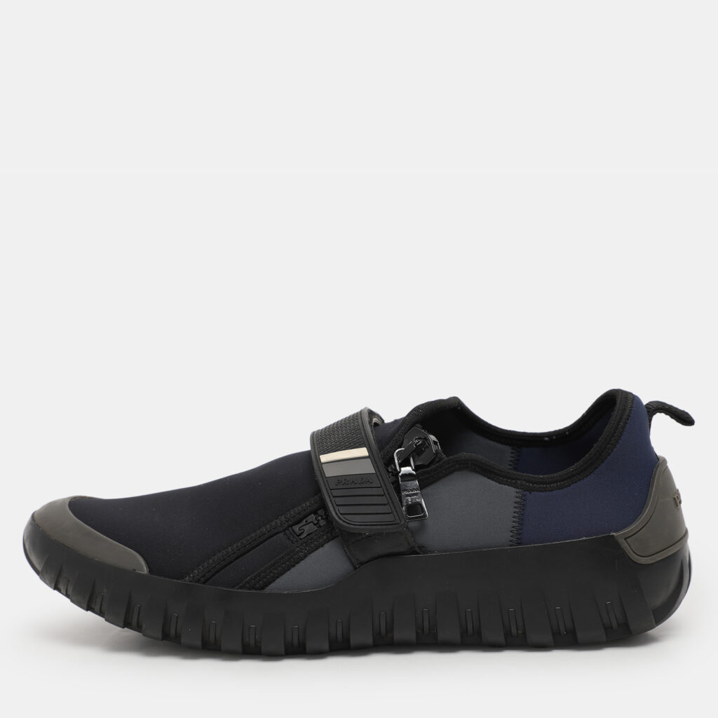 luxury-men-prada-sport-used-shoes-p1125176-001 Prada Sport Grey/Blue Neoprene and Rubber Low Top Sneakers Size 44