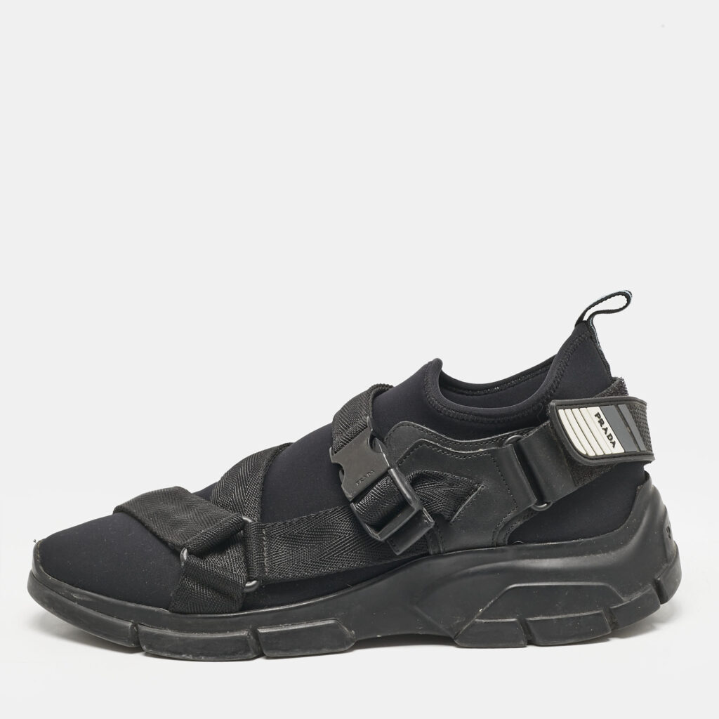 luxury-men-prada-sport-used-shoes-p1144279-003 Prada Sport Black Neoprene and Canvas Low Top Sneakers Size 41