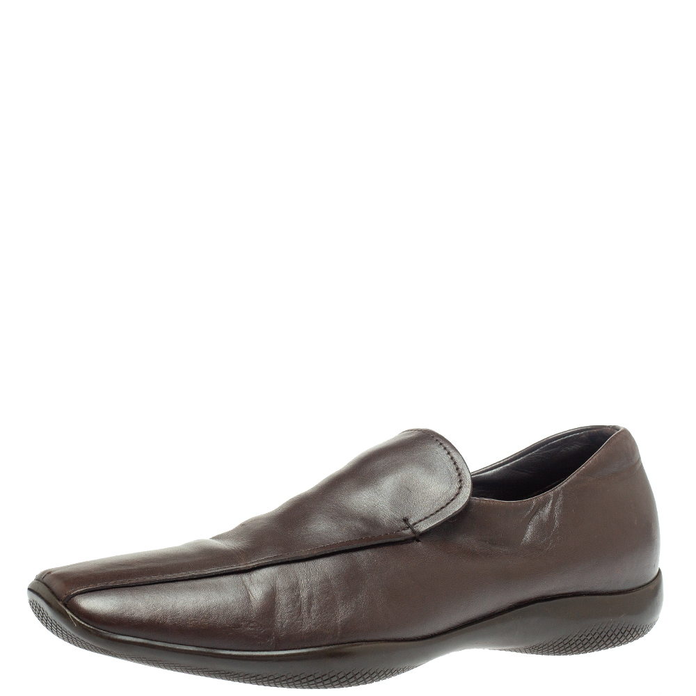 luxury-men-prada-sport-used-shoes-p367195-009 Prada Sports Brown Leather Slip On Loafers Size 42.5