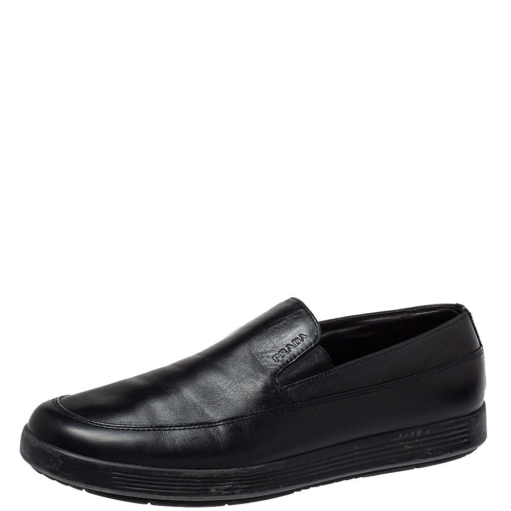 luxury-men-prada-sport-used-shoes-p425911-006 Prada Sport Black Leather Slip On Loafers Size 40
