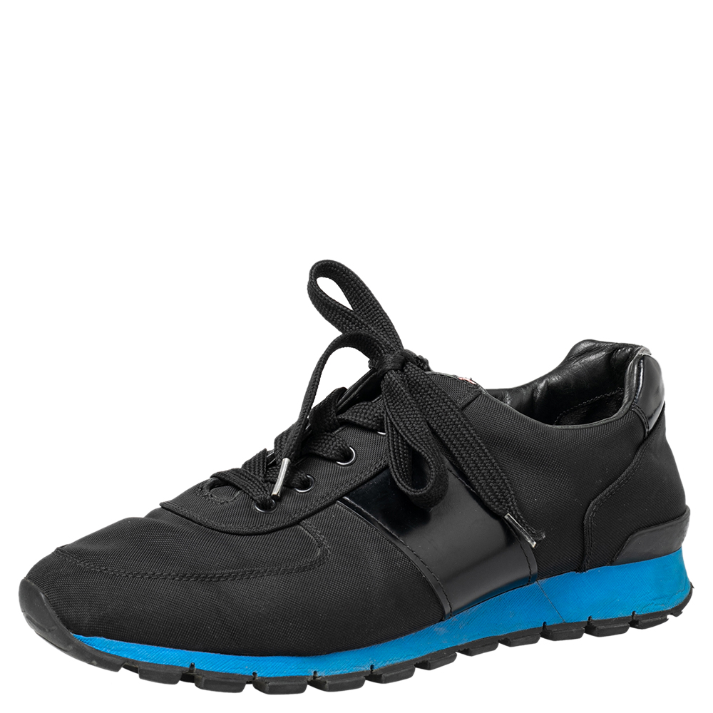 luxury-men-prada-sport-used-shoes-p466127-003 Prada Sport Black Canvas And Leather Low Top Sneakers Size 42