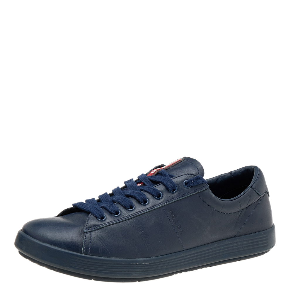 luxury-men-prada-sport-used-shoes-p610564-002-2 Prada Sport Blue Leather Low Top Sneakers Size 41.5