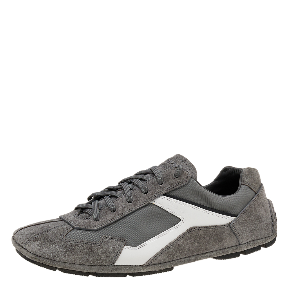 luxury-men-prada-sport-used-shoes-p610593-005-2 Prada Sport Grey/White Suede And Nylon Low Top Sneakers Size 41.5