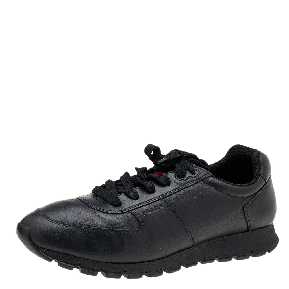 luxury-men-prada-sport-used-shoes-p610743-005-1 Prada Sport Black Leather Low Top Sneakers Size 43.5