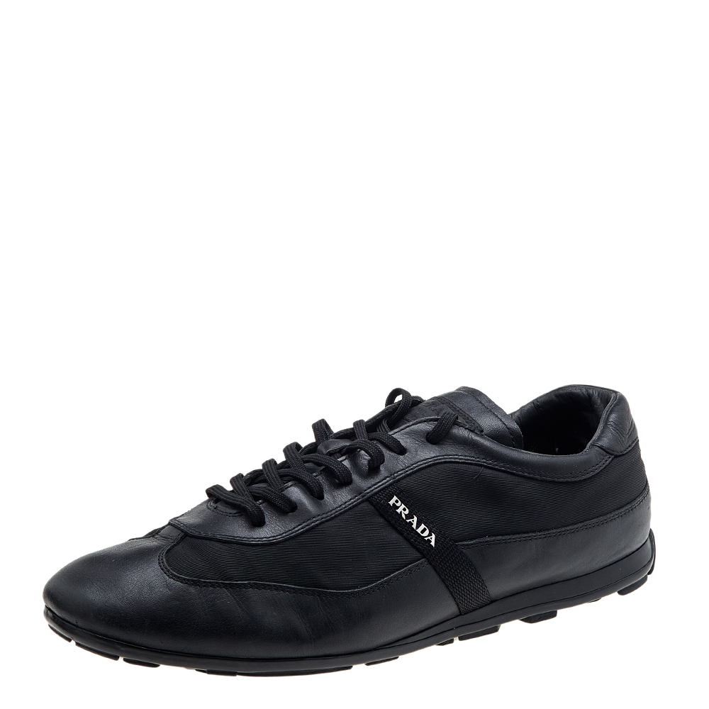 luxury-men-prada-sport-used-shoes-p611217-006-1 Prada Sport Black Leather And Nylon Low Top Sneakers Size 44