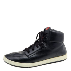Prada Sport Black Leather High Top Sneakers Size 44
