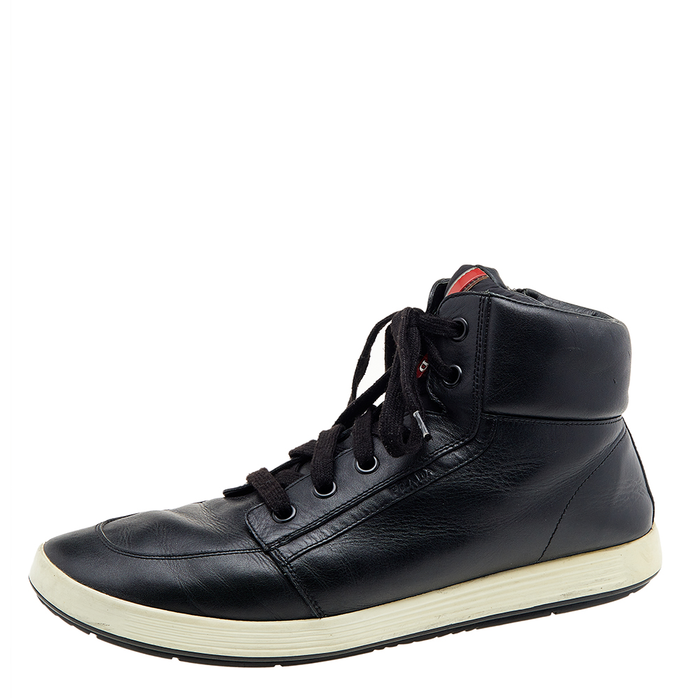 luxury-men-prada-sport-used-shoes-p612649-002-2 Prada Sport Black Leather High Top Sneakers Size 44