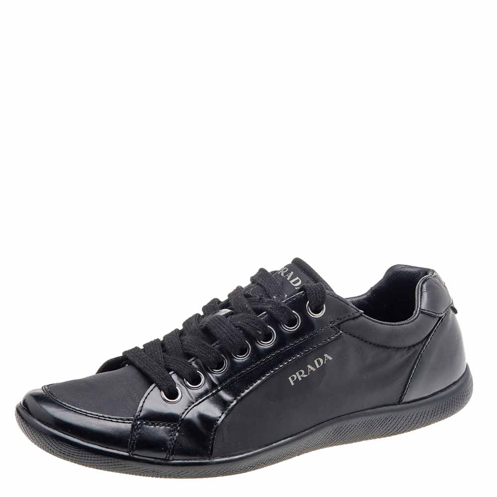 luxury-men-prada-sport-used-shoes-p612838-005-1 Prada Sport Black Leather And Nylon Low Top Sneakers Size 39.5