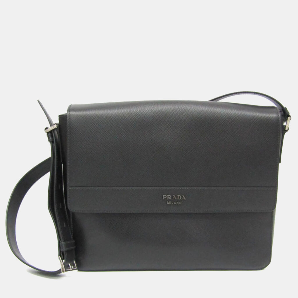 luxury-men-prada-used-bags-p988564-001 Prada Nero Saffiano Cuir Leather Messenger Bag