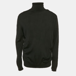 Prada Black Logo Intarsia Wool Knit High Neck Sweater XXL