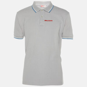 Prada Grey Cotton Pique Polo T-Shirt L