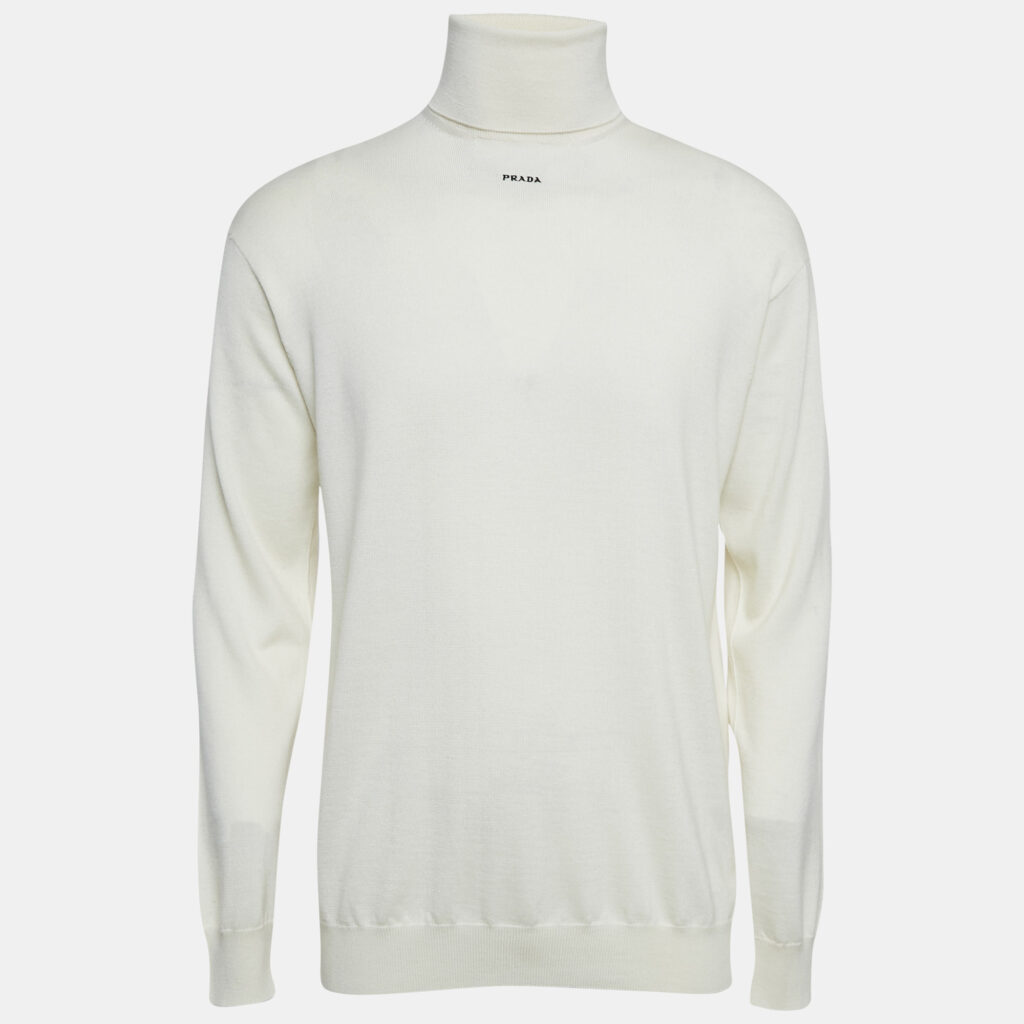 luxury-men-prada-used-clothes-p1141664-005 Prada Off-White Cashmere Turtle Neck Long Sleeve Sweater S