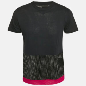 Prada Navy Blue Cotton Mesh Trimmed T-Shirt S
