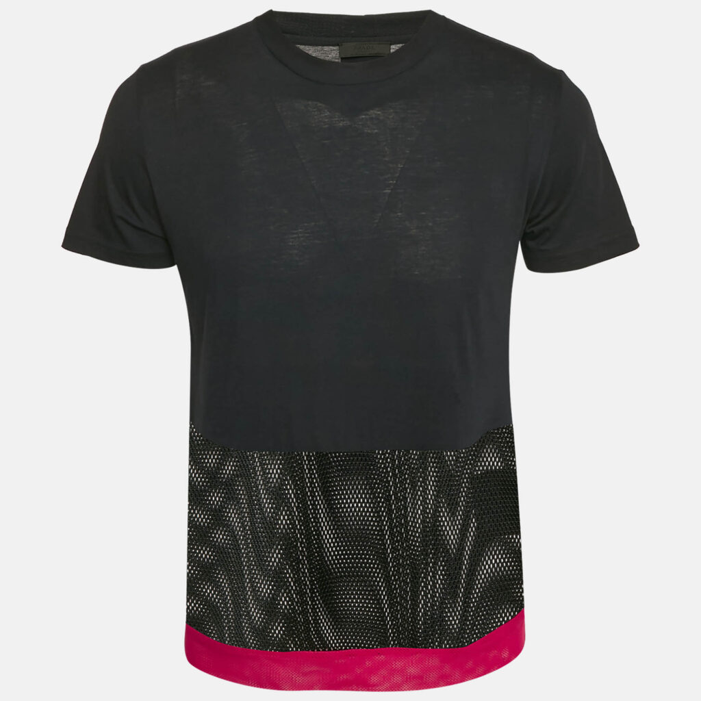 luxury-men-prada-used-clothes-p1144518-002 Prada Navy Blue Cotton Mesh Trimmed T-Shirt S