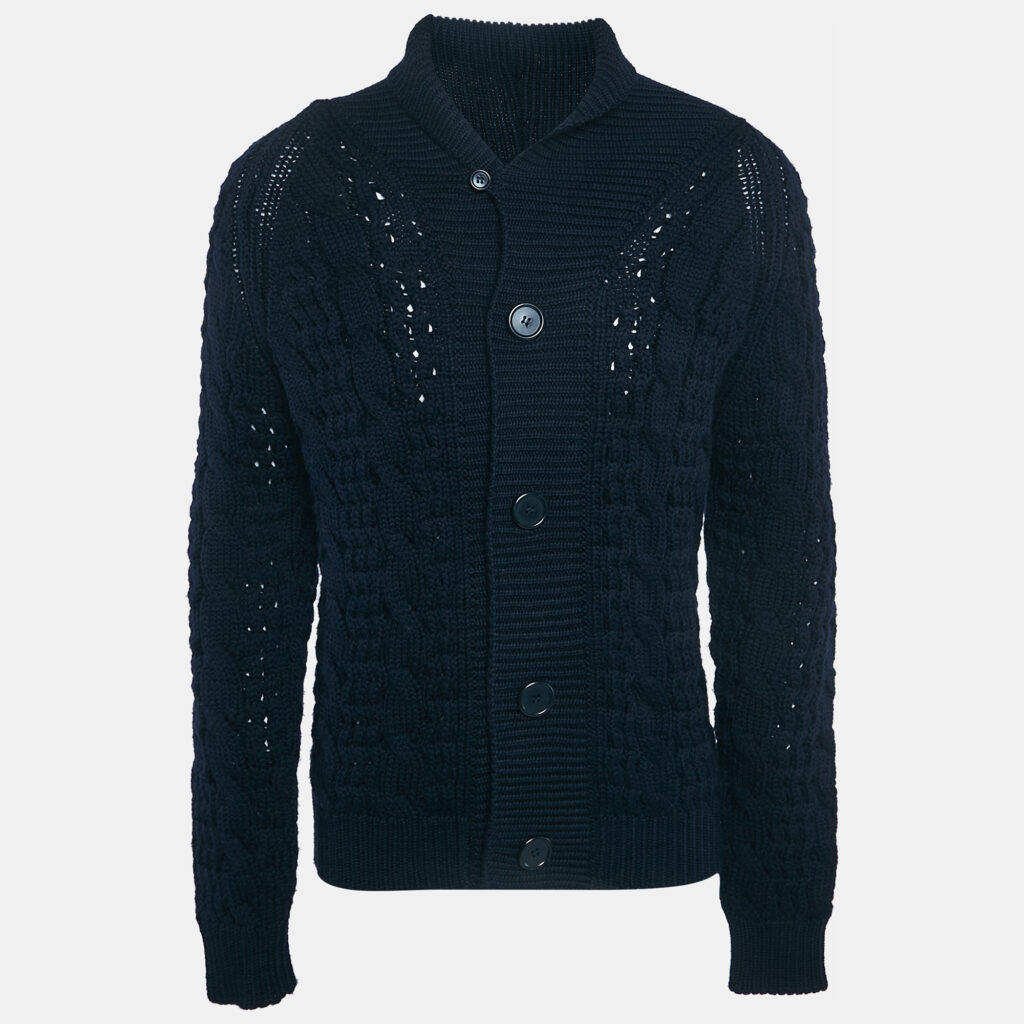Prada Navy Blue Wool Knit Buttoned Cardigan XL