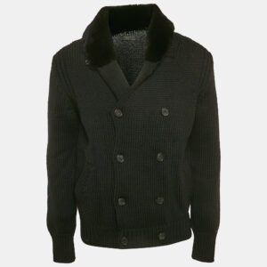 prada black wool dyed nutria fur trimmed cardigan xl
