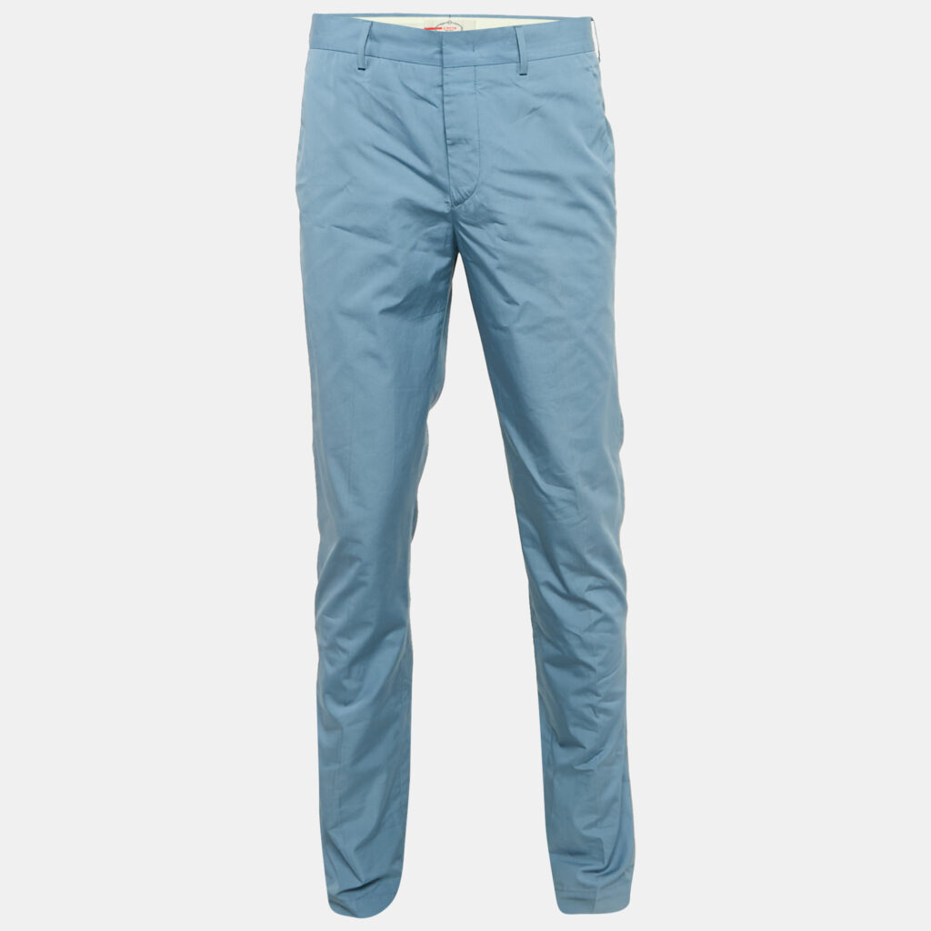 luxury-men-prada-used-clothes-p1149094-004 Prada Light Blue Cotton Regular Fit Trousers M