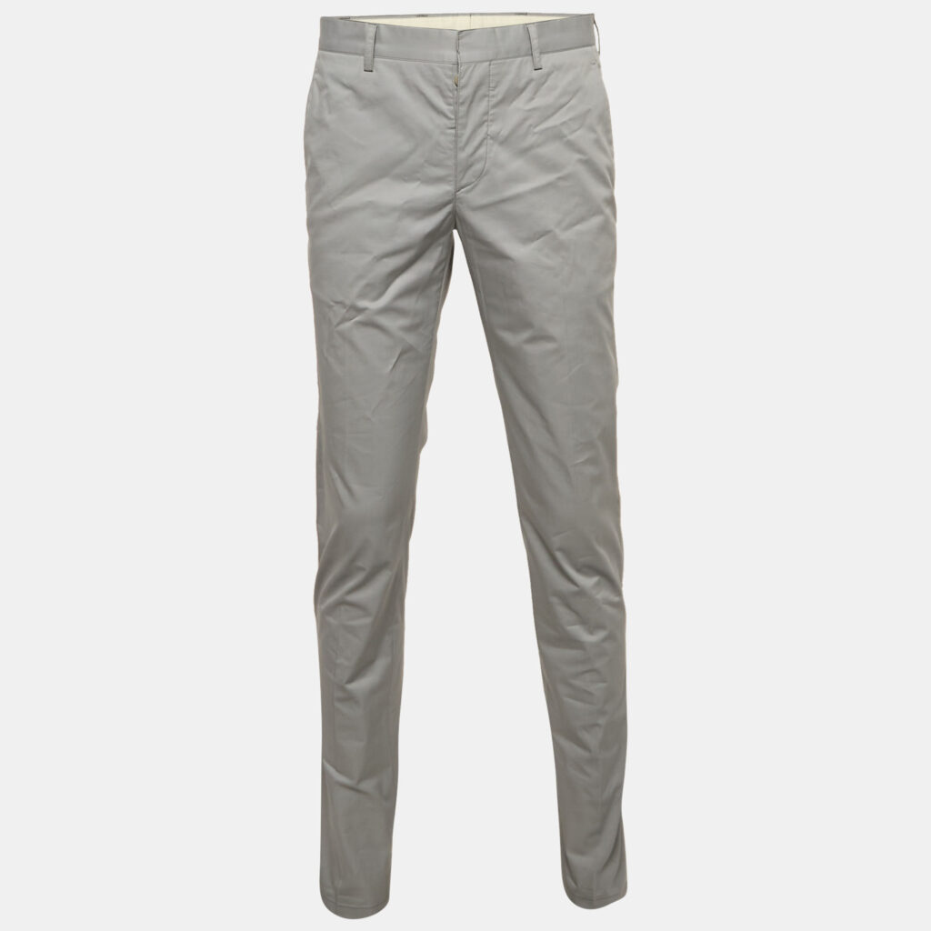 luxury-men-prada-used-clothes-p1152542-009 Prada Grey Cotton Formal Trousers M