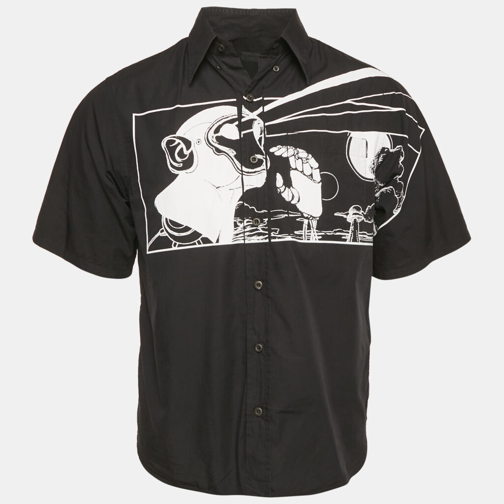 luxury-men-prada-used-clothes-p1161184-002 Prada x James Jean Black Monkey Laser Print Poplin Shirt M